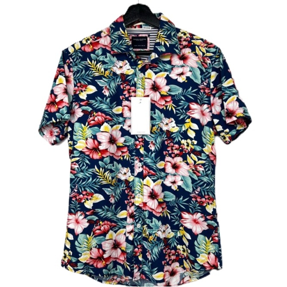 Denim & Flower Men’s Hibiscus Floral Print Cotton Shirt S ADD TO A BUNDLE